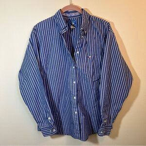 ✨ Texas Cotton Women’s Blue White Striped Button Down Shirt Medium